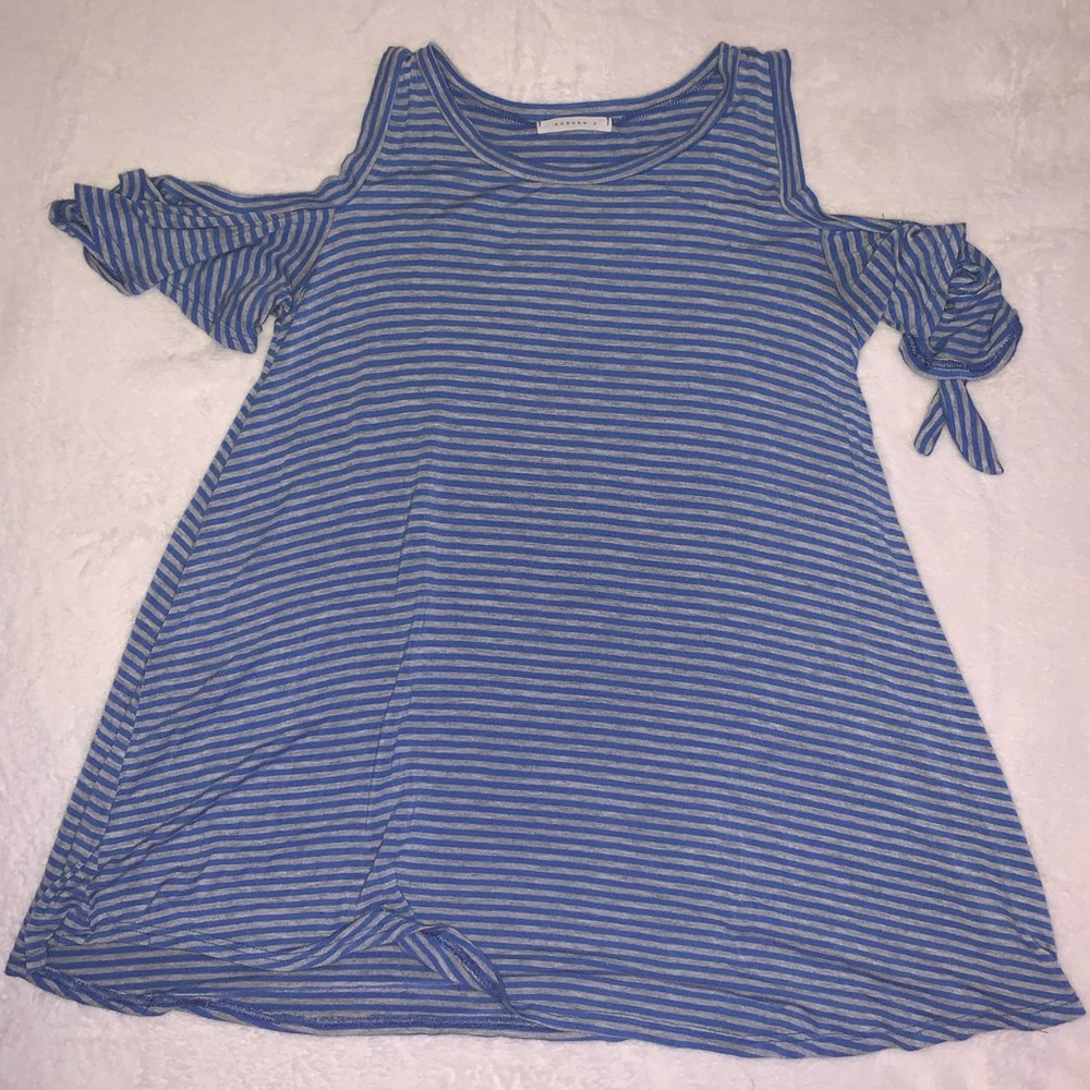 Reborn J Blue & Gray Cold Shoulder Top